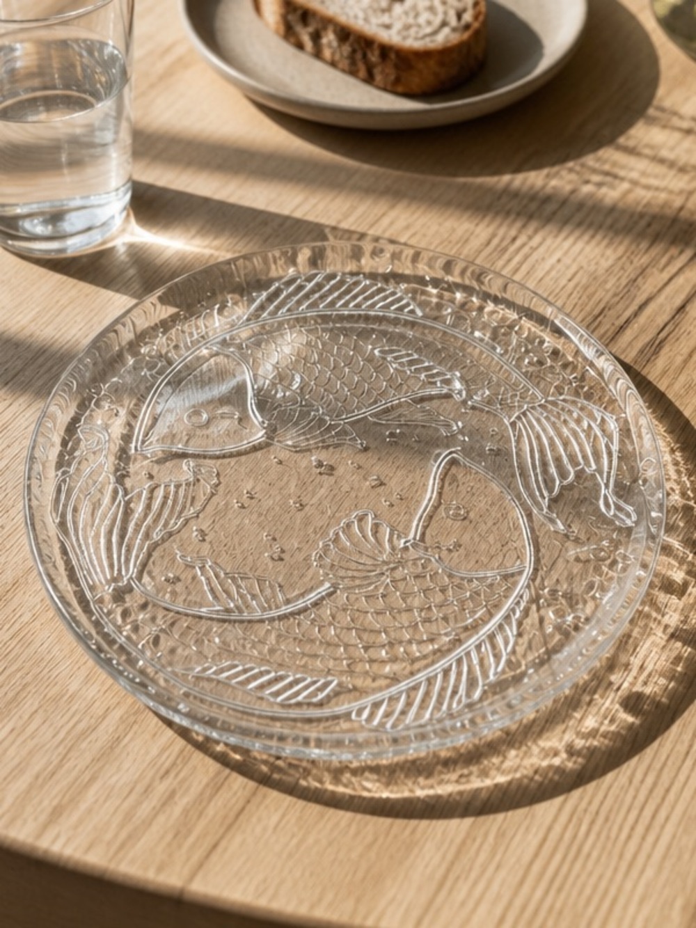 Vintage Pilgrim Glass Pisces Platter Clear Art Glass Fish Plate 12.75" MCM